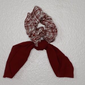 3/$20 Red and White Plaid Scarf Scrunchy